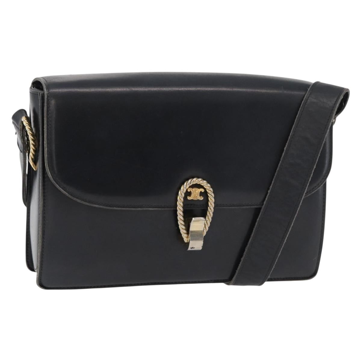 Celine Shoulder Leather Black Leather Shoulder Bag Bag (Pre-Owned)