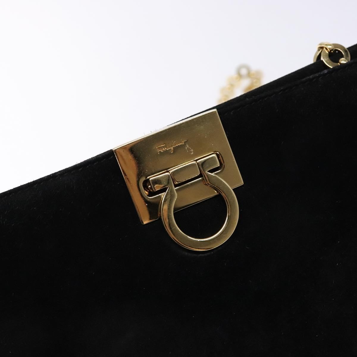 Salvatore Ferragamo Gancini Chain Suede Black Suede Shoulder Bag Bag (Pre-Owned)