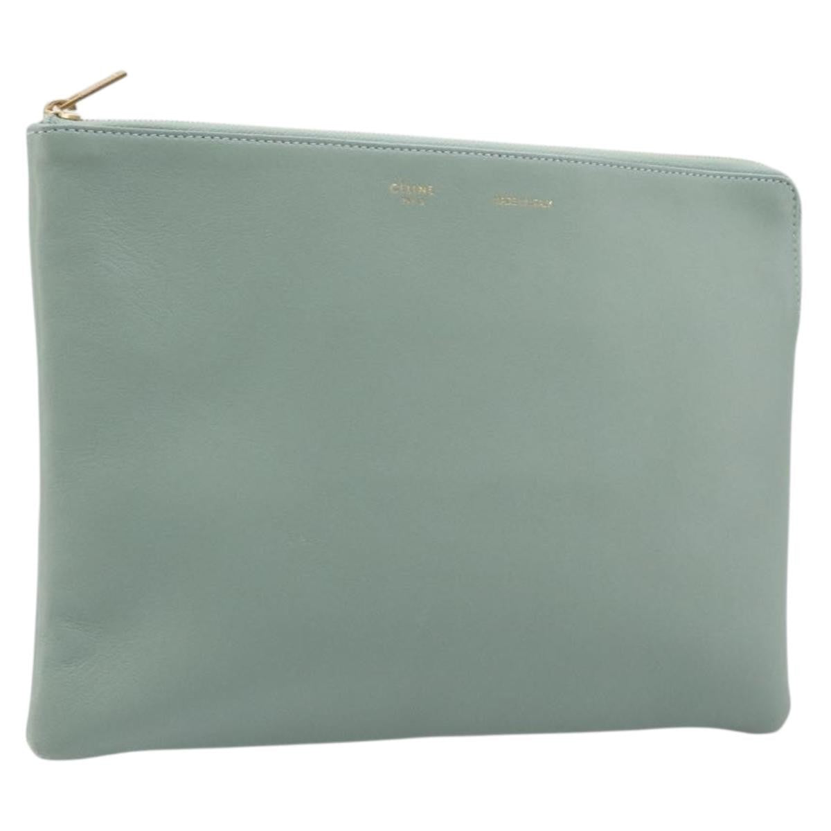 Celine Solo Leather Green Leather Clutche & Pouche Bag (Pre-Owned)