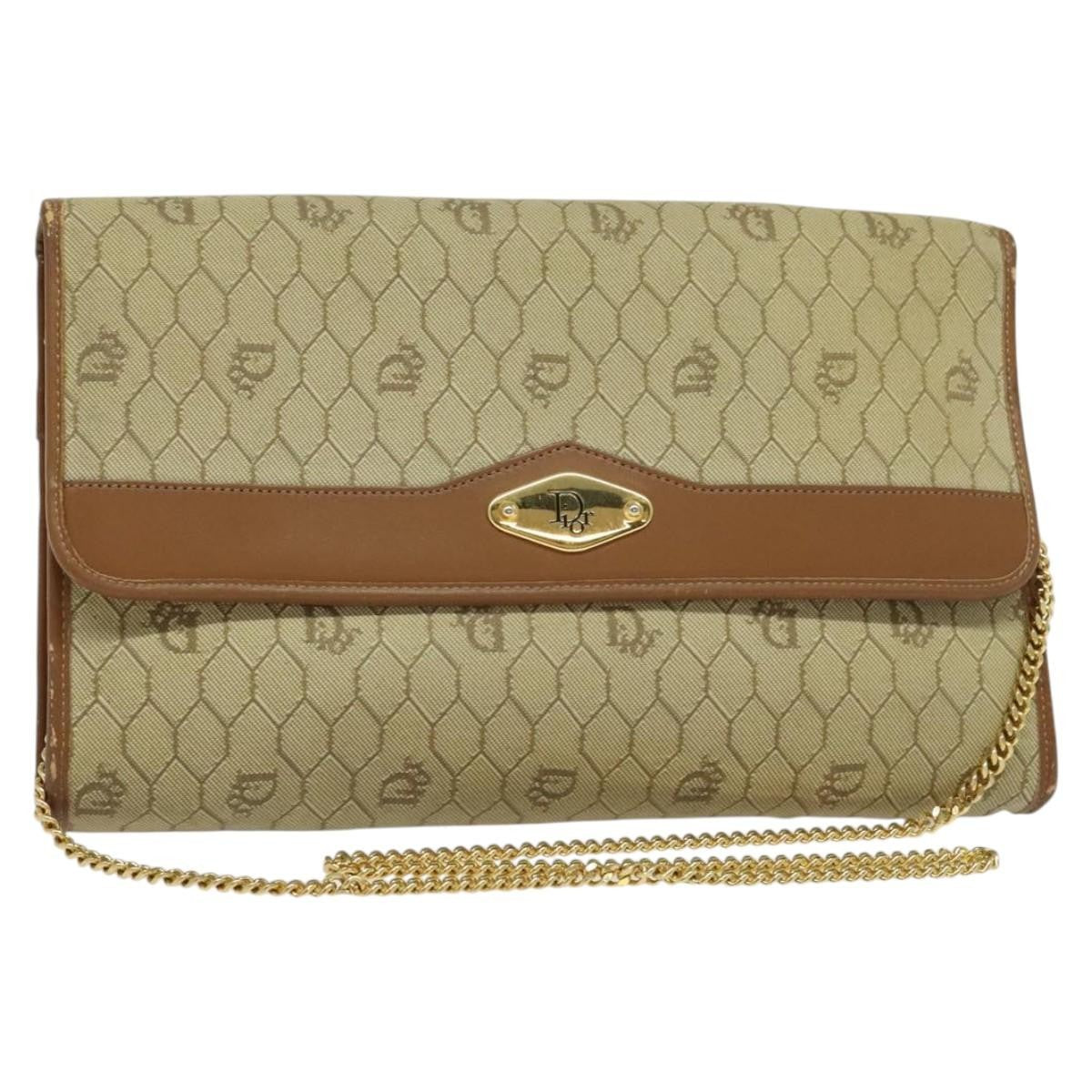 Christian Dior Vintage Honeycomb Chain Canvas Beige Canvas Bag (Pre-Owned)