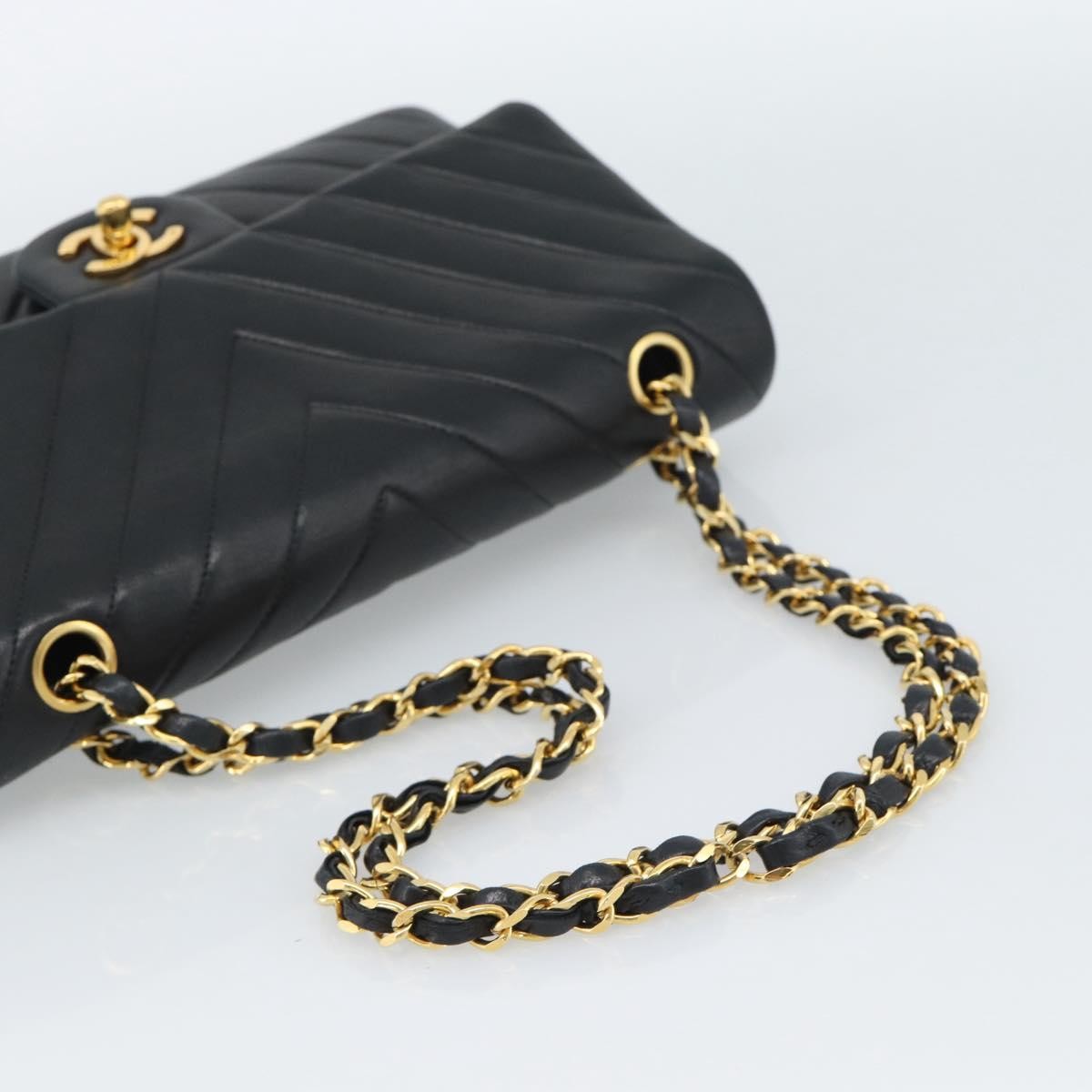 Chanel Timeless - Classic Double Flap Chevron Calfskin Black Calfskin Shoulder Bag Bag (Pre-Owned)