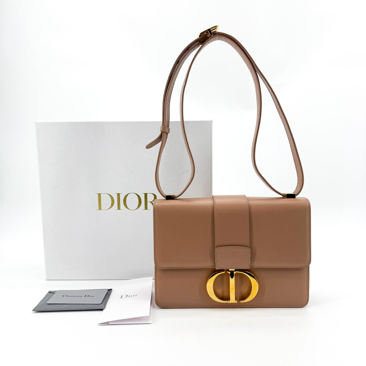 Christian Dior 30 Montaigne Flap Leather Beige Leather Handbag (Pre-Owned)
