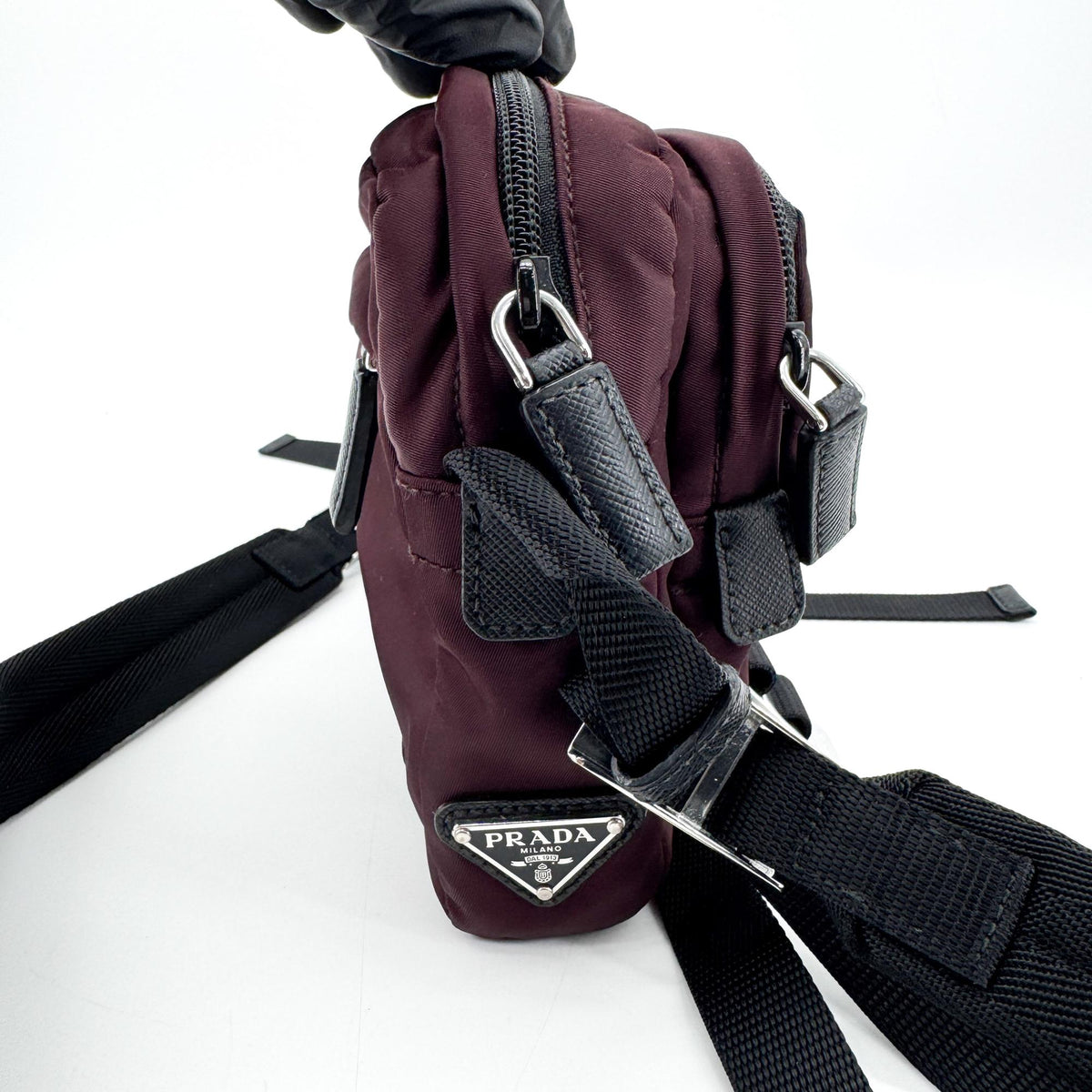 Prada Technical Zip Tessuto Burgundy Nylon Crossbody Bag Bag (Pre-Owned)