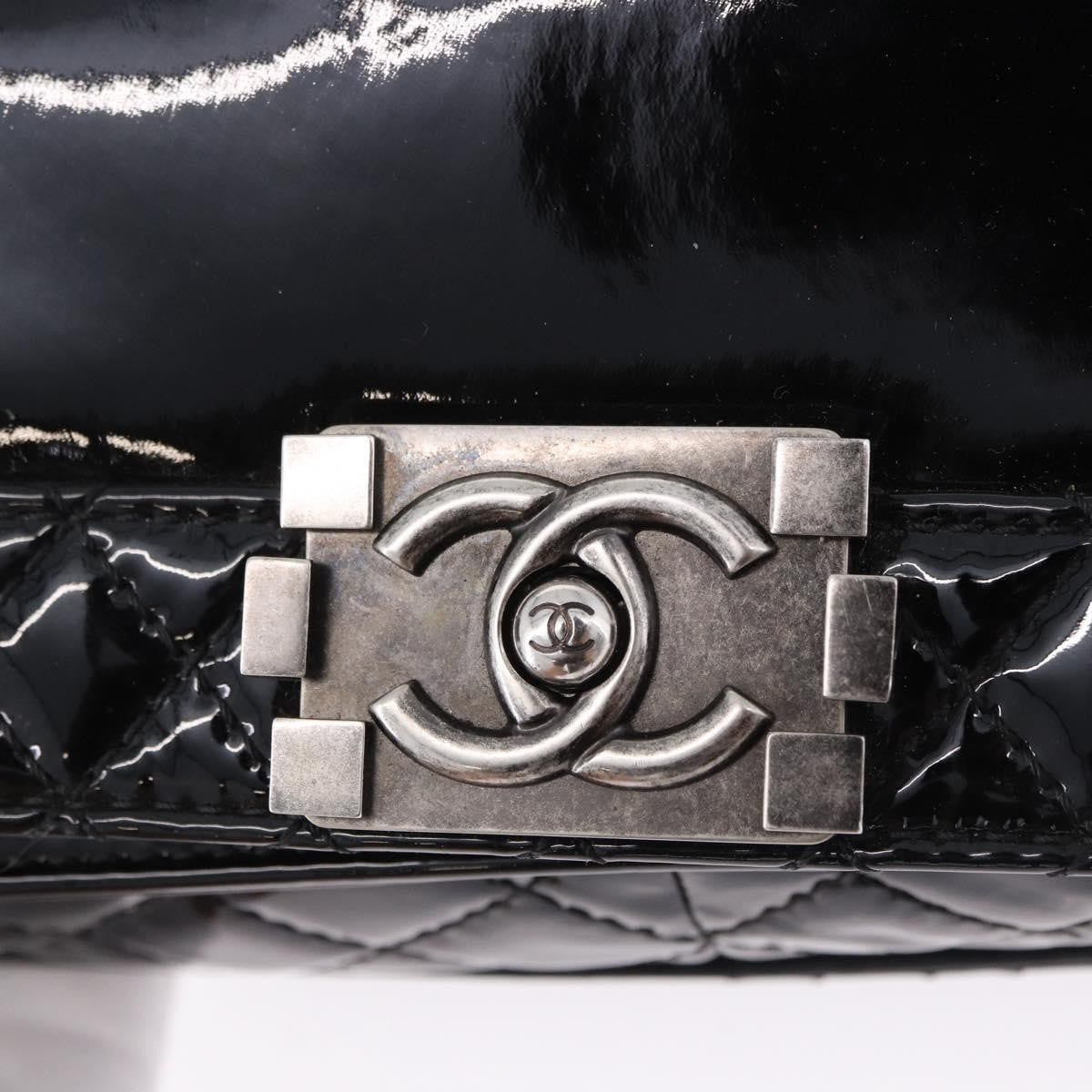 Chanel Reverso Boy Flap Patent Black Patent_Leather Shoulder Bag Bag (Pre-Owned)