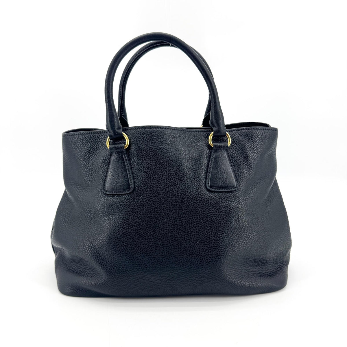 Prada Convertible Top Handle Satchel Vitello Daino Black Calfskin Handbag (Pre-Owned)