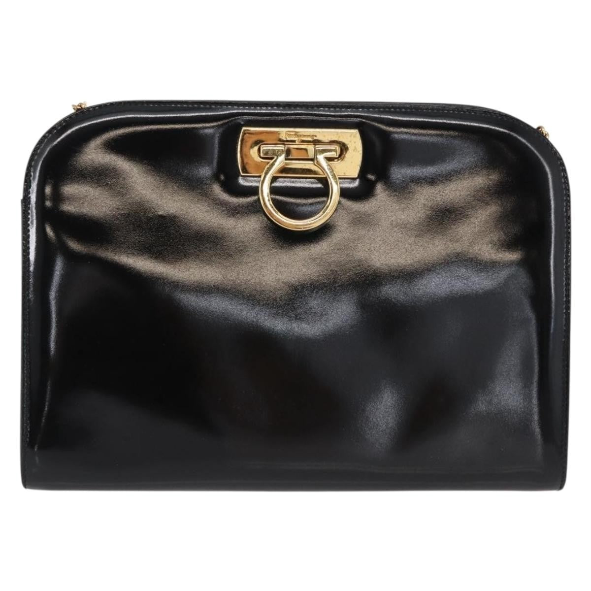 Salvatore Ferragamo Vintage Gancini Chain Patent Leather Black Patent_Leather Shoulder Bag Bag (Pre-Owned)