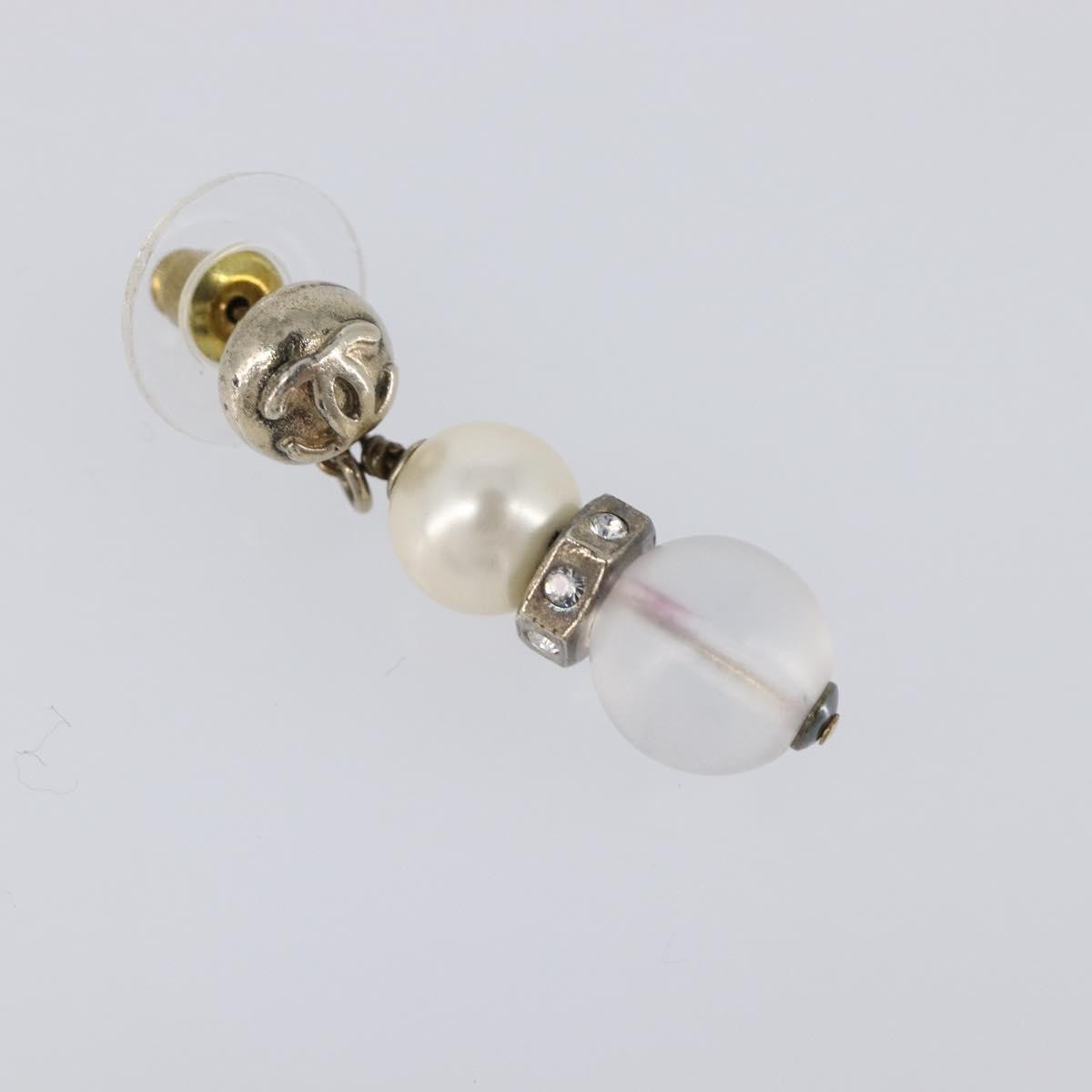 Chanel Cc Pearl Drop Faux Pearl And Metal Silver Metal Earrings Jewelry (Pre-Owned)