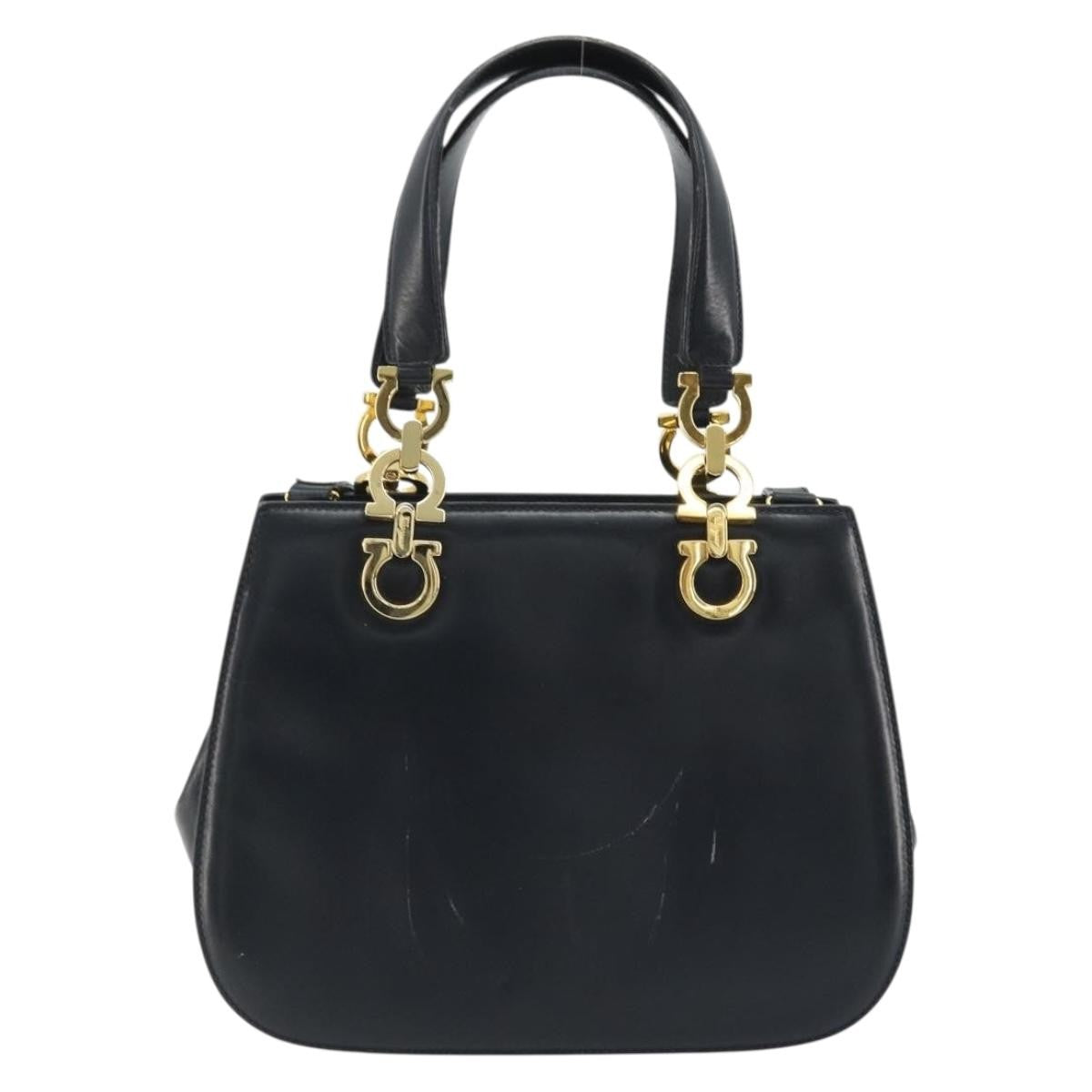 Salvatore Ferragamo Gancini Leather Navy Leather Handbag (Pre-Owned)