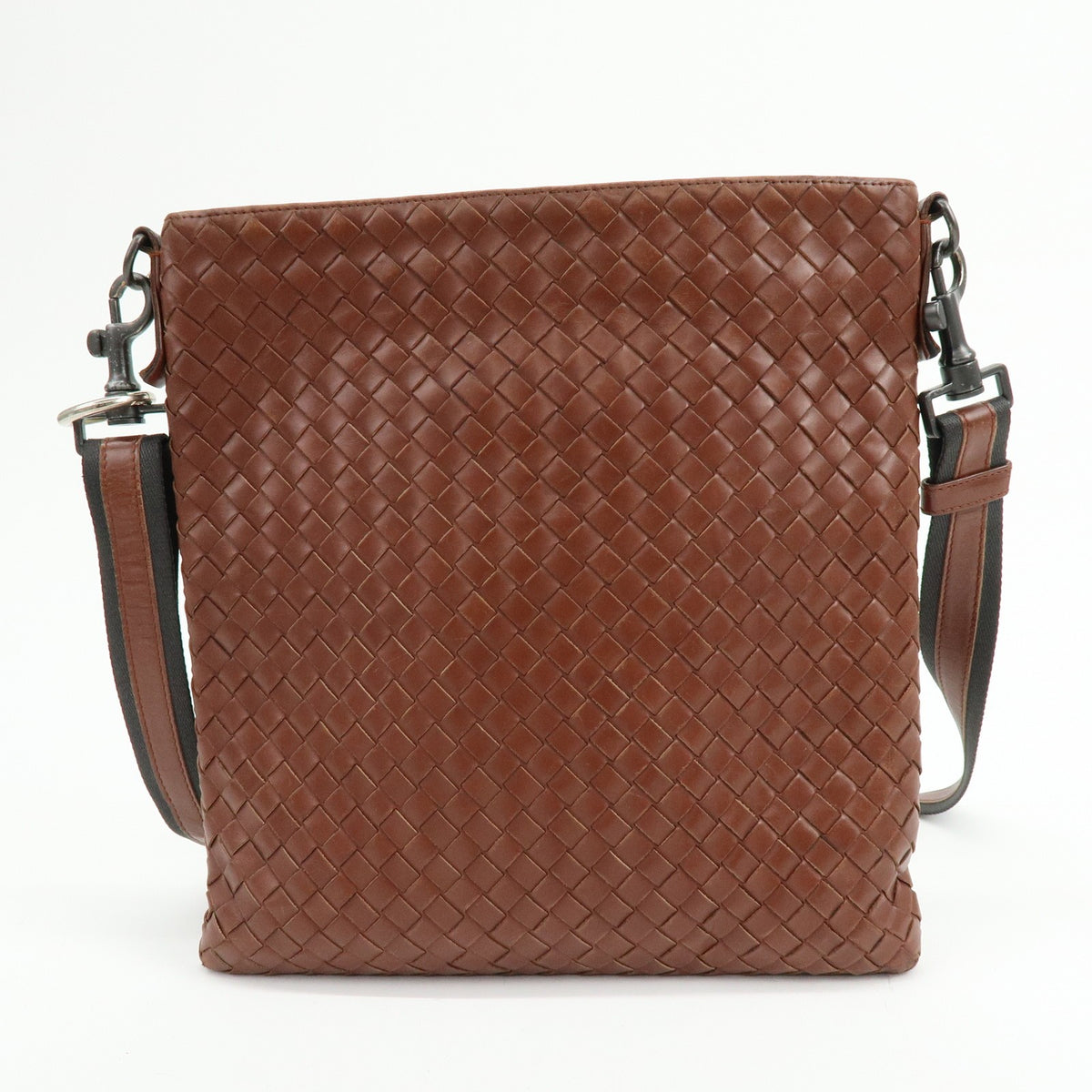 Bottega Veneta Flat Messenger Intrecciato Nappa Brown Leather Handbag (Pre-Owned)