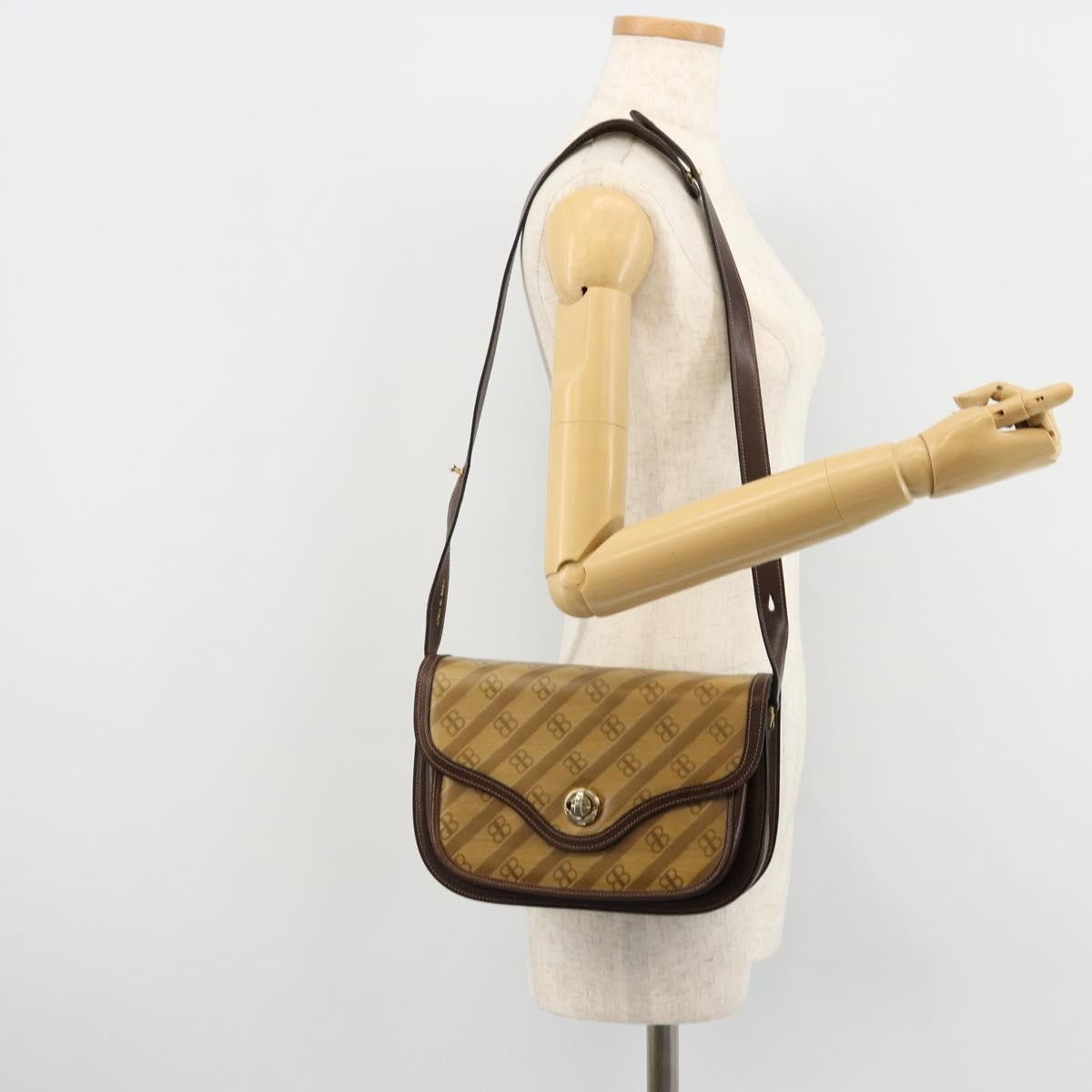 Balenciaga B. Shoulder Leather Beige Canvas Shoulder Bag Bag (Pre-Owned)