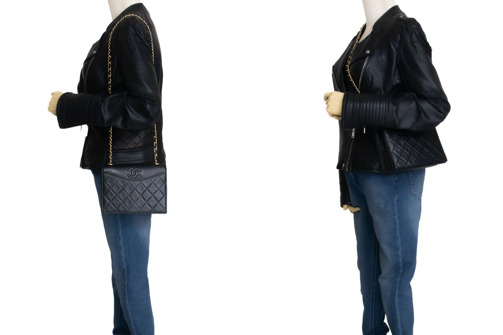 Chanel Vintage Curve Cc Flap Quilted Lambskin Black Leather Shoulder Bag Bag (Pre-Owned)
