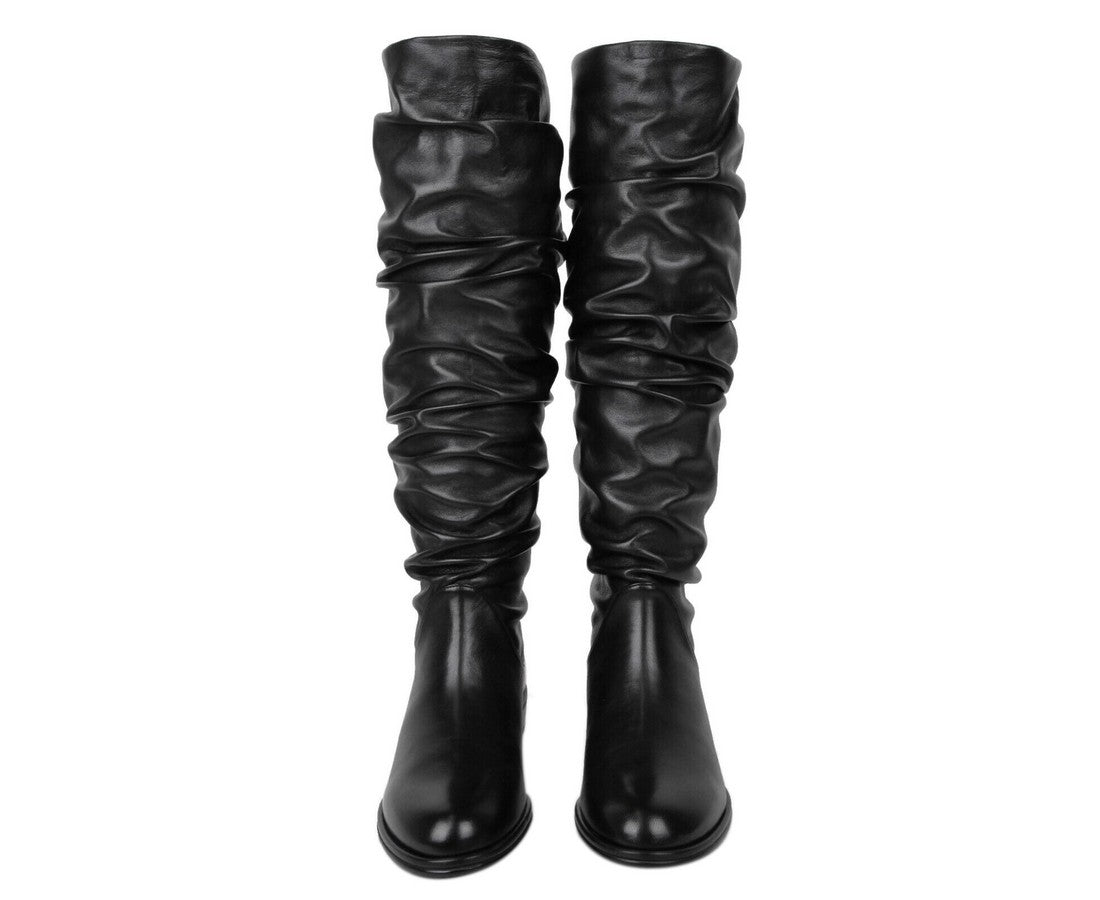 Stuart Weitzman Women's Flatscrunchy Black Nappa Leather Knee High Boots