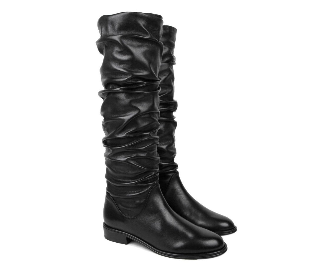 Stuart Weitzman Women's Flatscrunchy Black Nappa Leather Knee High Boots