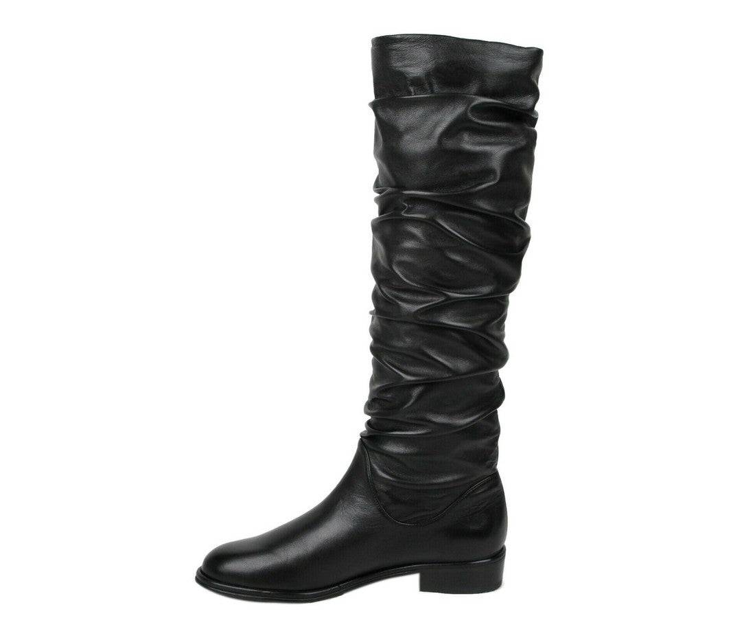 Stuart Weitzman Women's Flatscrunchy Black Nappa Leather Knee High Boots
