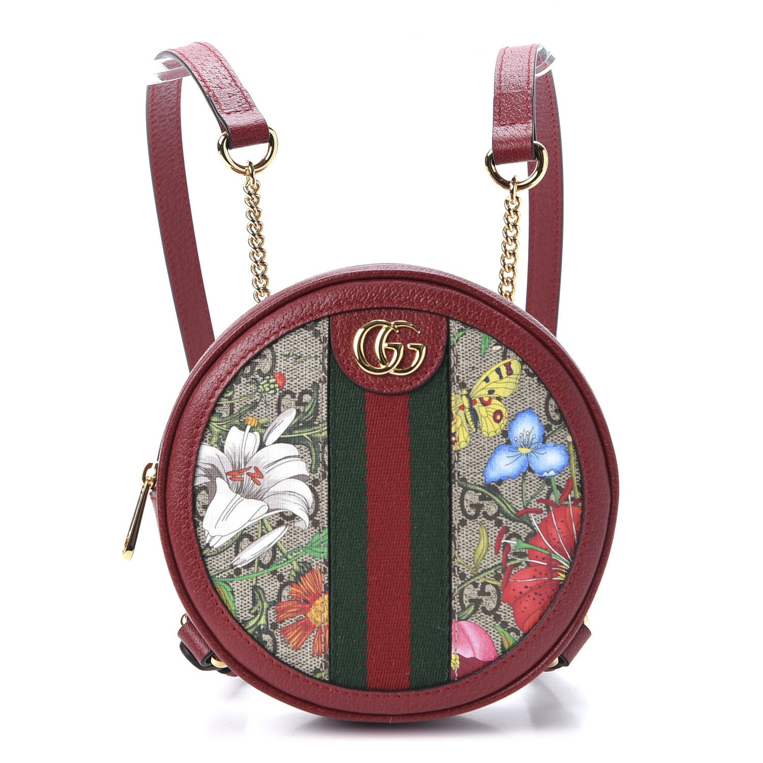 Gucci GG Supreme Monogram Web Flora Mini Ophidia Round Backpack Red