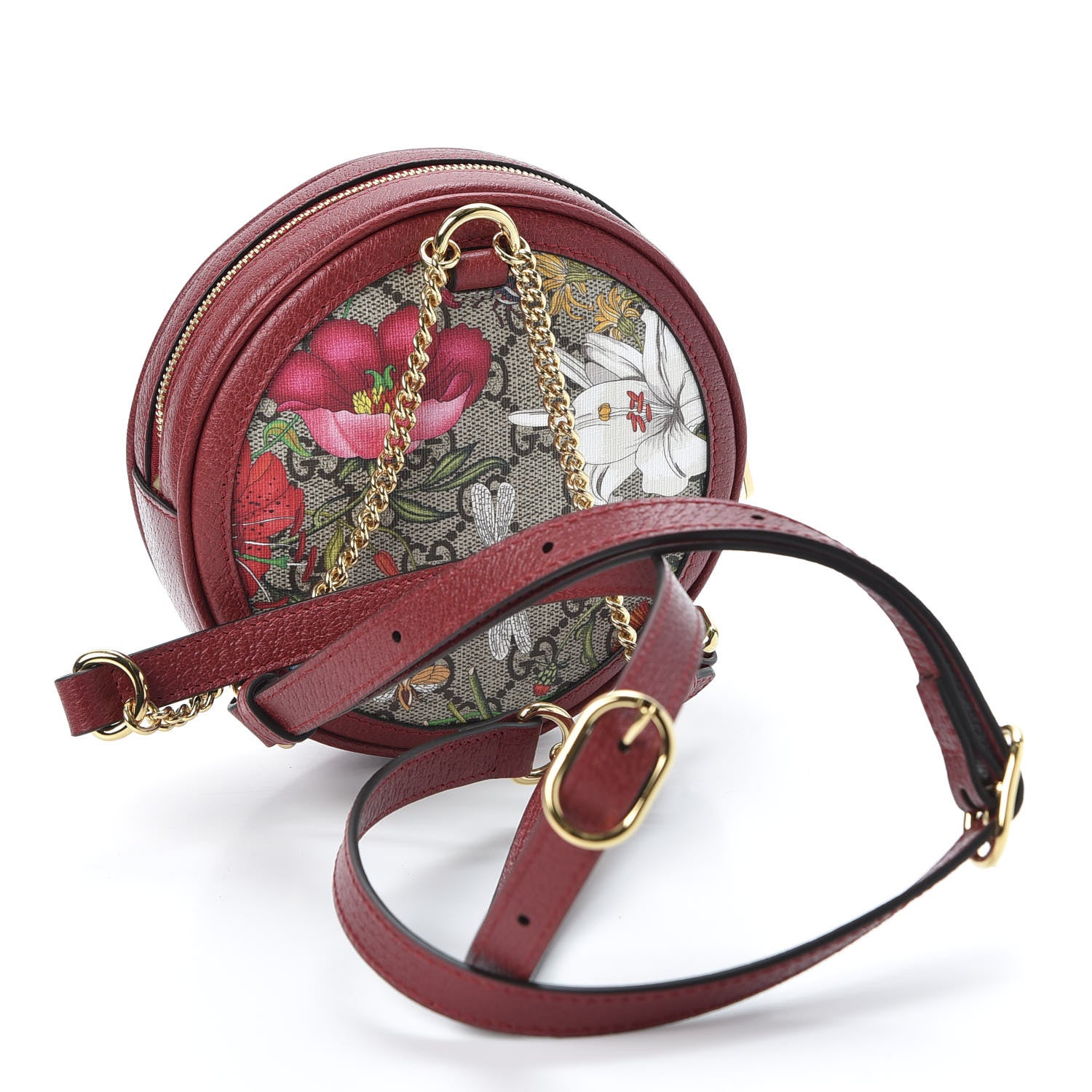Gucci GG Supreme Monogram Web Flora Mini Ophidia Round Backpack Red