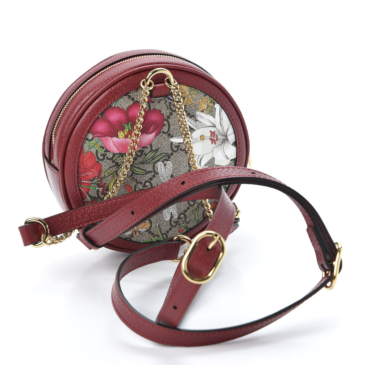 Gucci GG Supreme Monogram Web Flora Mini Ophidia Round Backpack Red