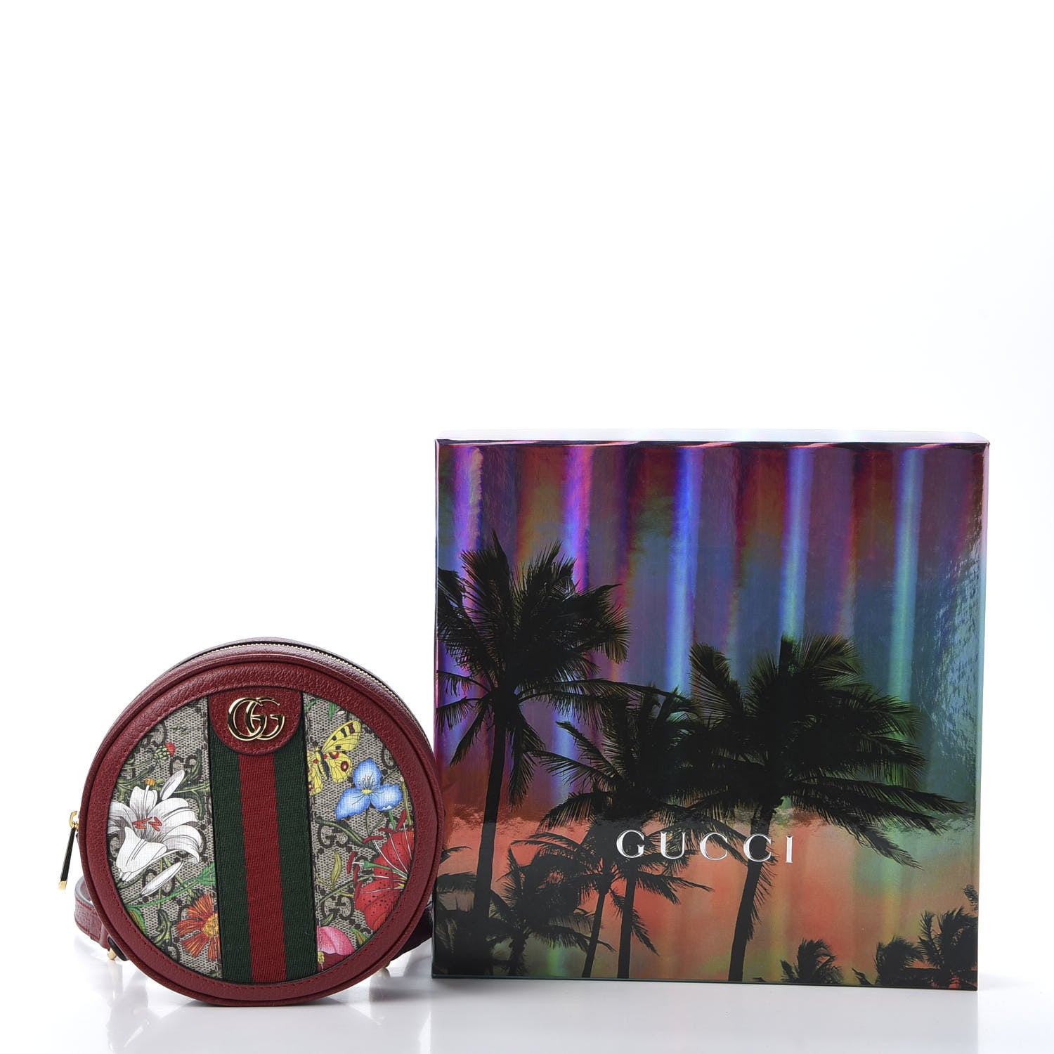 Gucci GG Supreme Monogram Web Flora Mini Ophidia Round Backpack Red