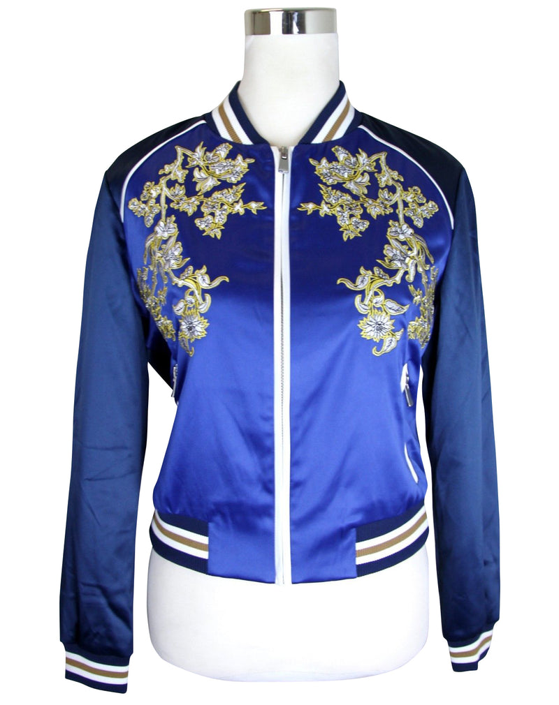 Maje Women's Bomber Blue Floral Embroidered Polyester Elastane Jacket (38 EU)
