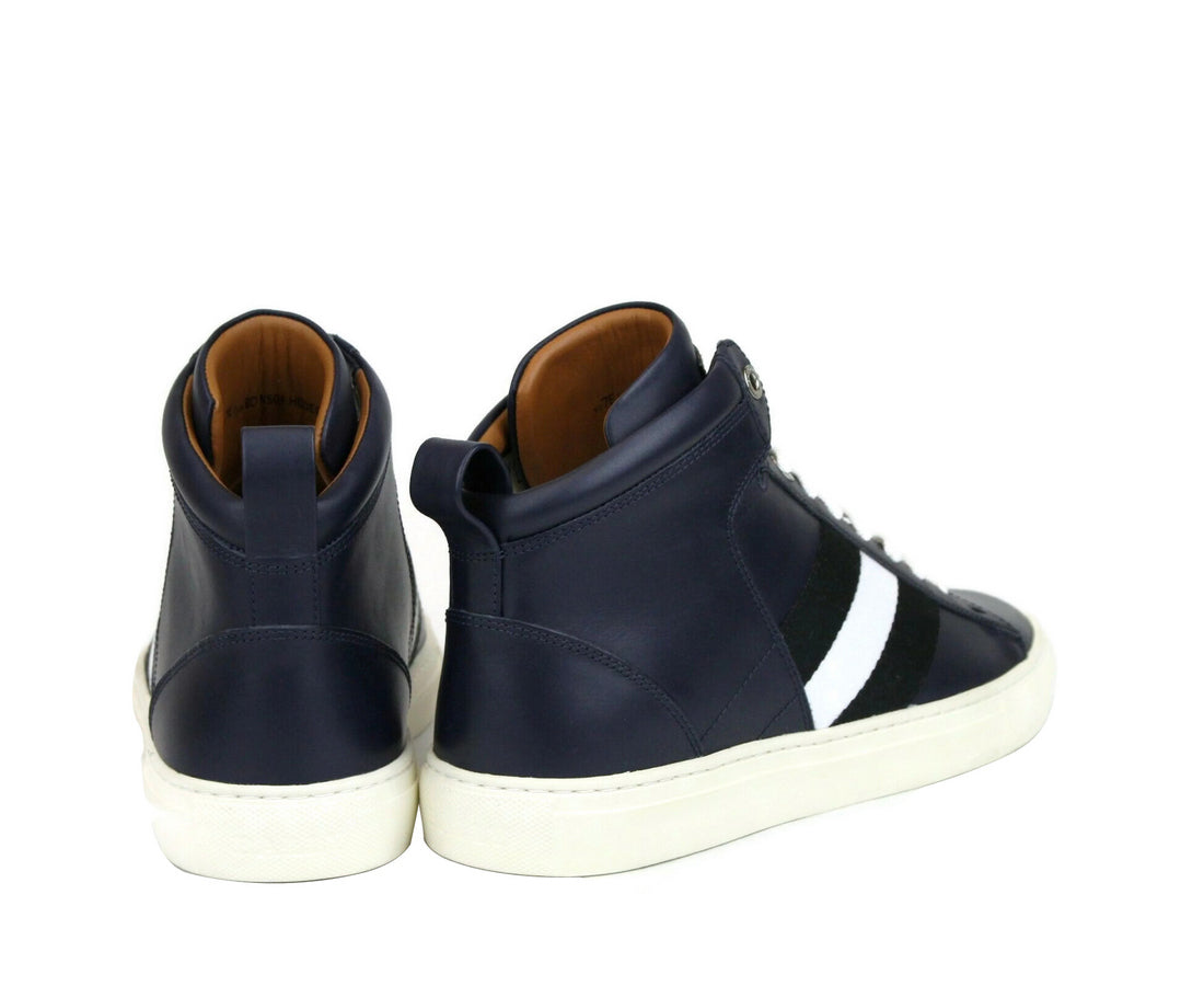 Bally Men's Dark Blue Calf Leather Hi-top Sneaker With Black White Hedern-129 (Size: 8 D)