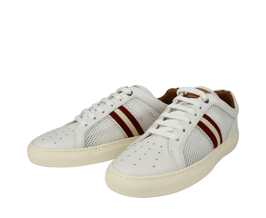 Bally Men's White Calf Leather Sneakers With Red Beige (7 D US)