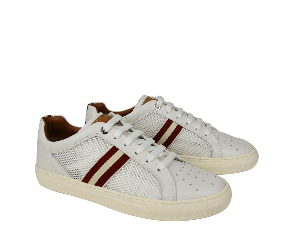 Bally Men's White Calf Leather Sneakers With Red Beige (7 D US)