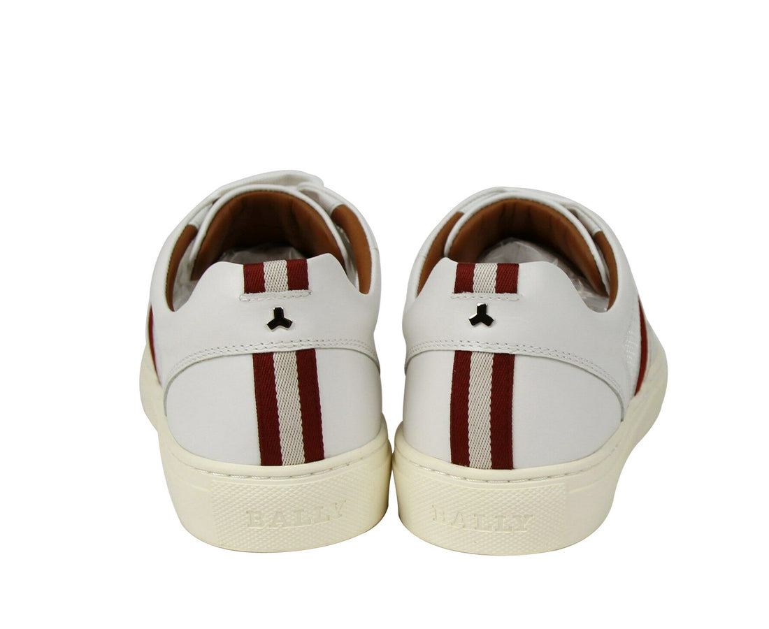 Bally Men's White Calf Leather Sneakers With Red Beige (7 D US)