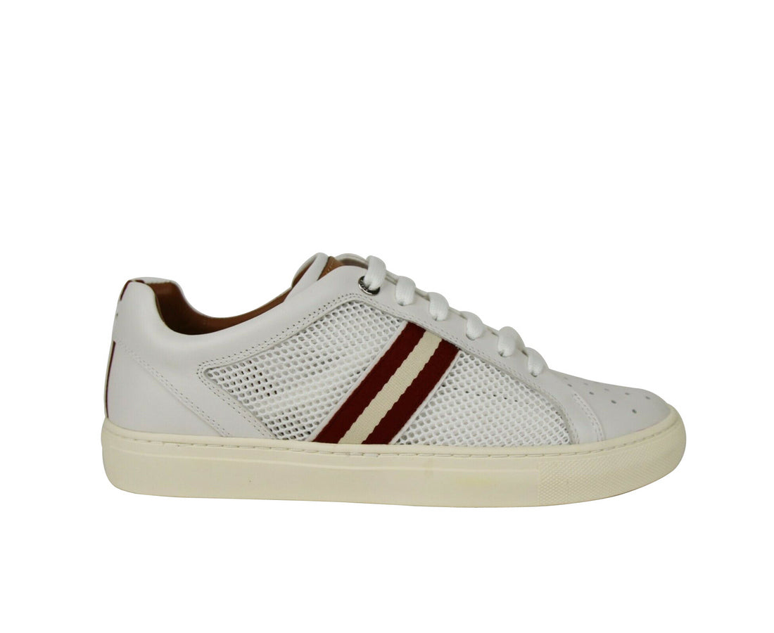 Bally Men's White Calf Leather Sneakers With Red Beige (7 D US)
