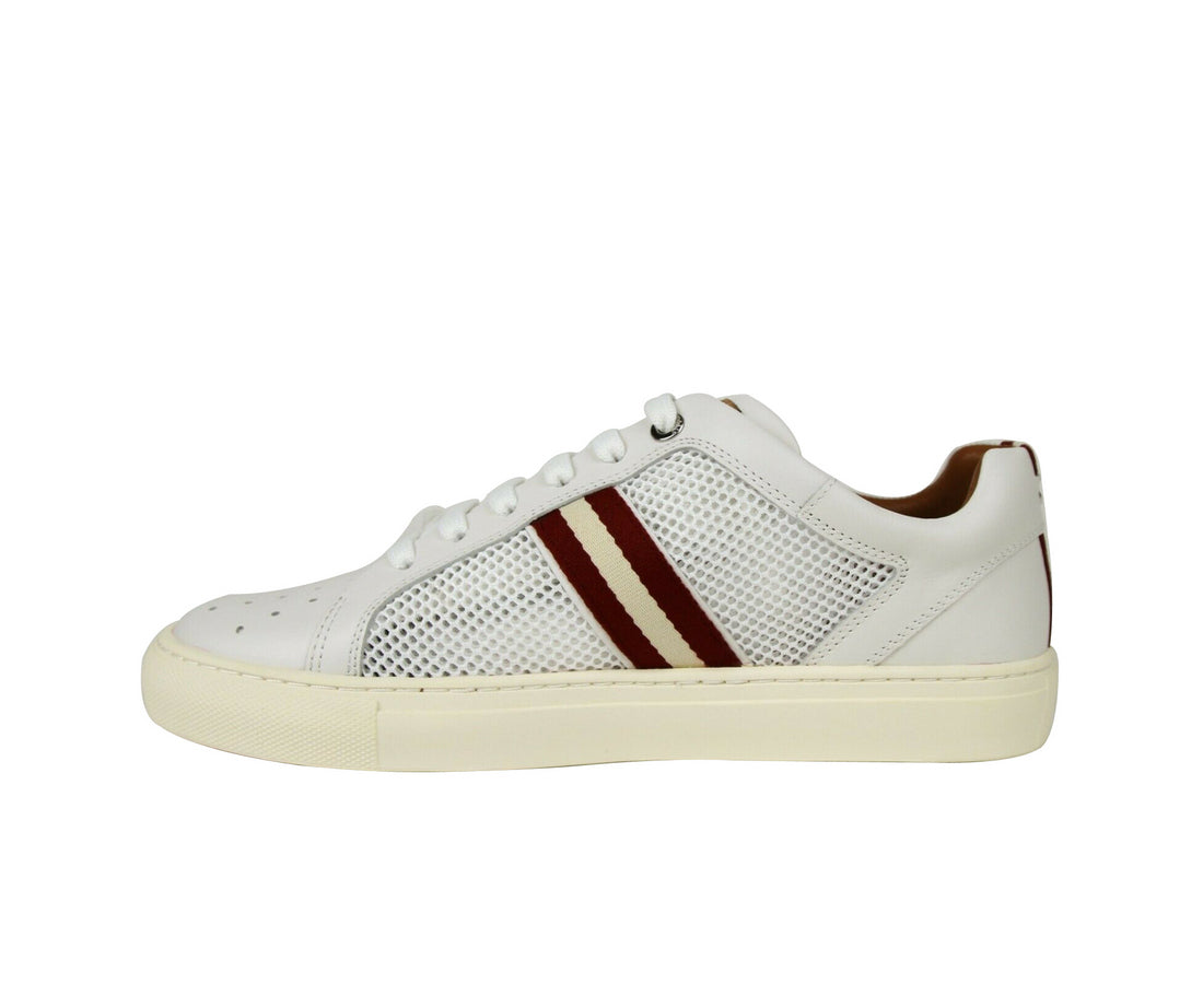 Bally Men's White Calf Leather Sneakers With Red Beige (7 D US)