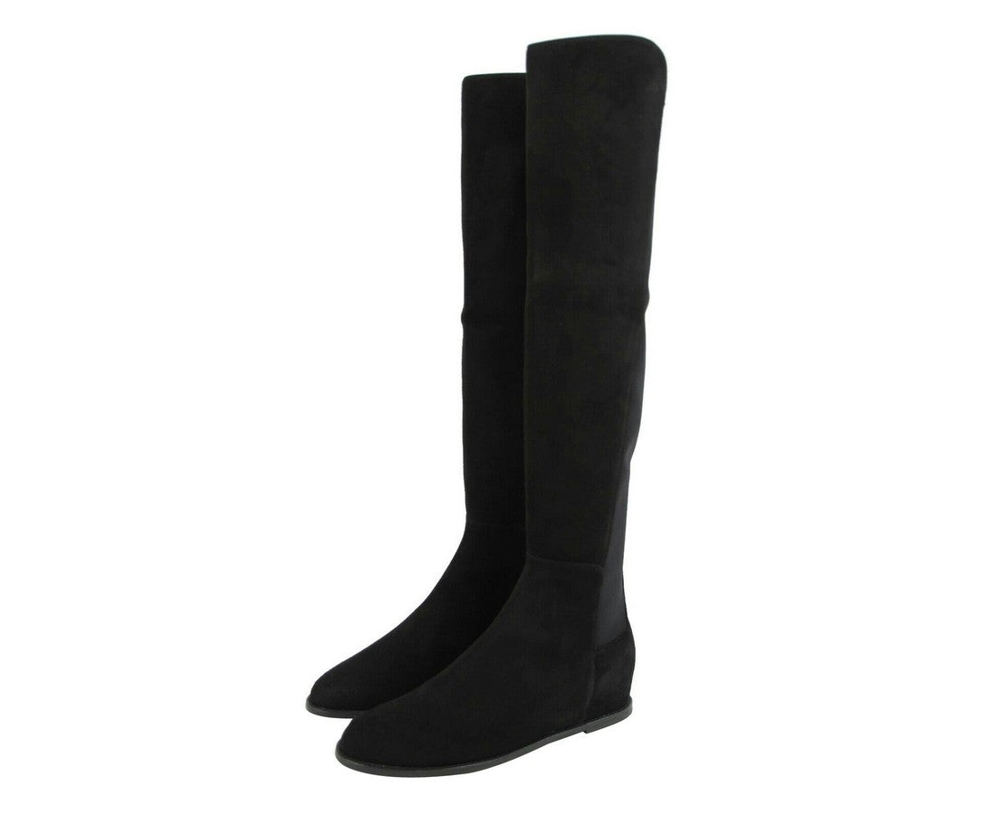 Stuart Weitzman Women's Black Mainline Suede Hidden Wedge Knee-High Boot