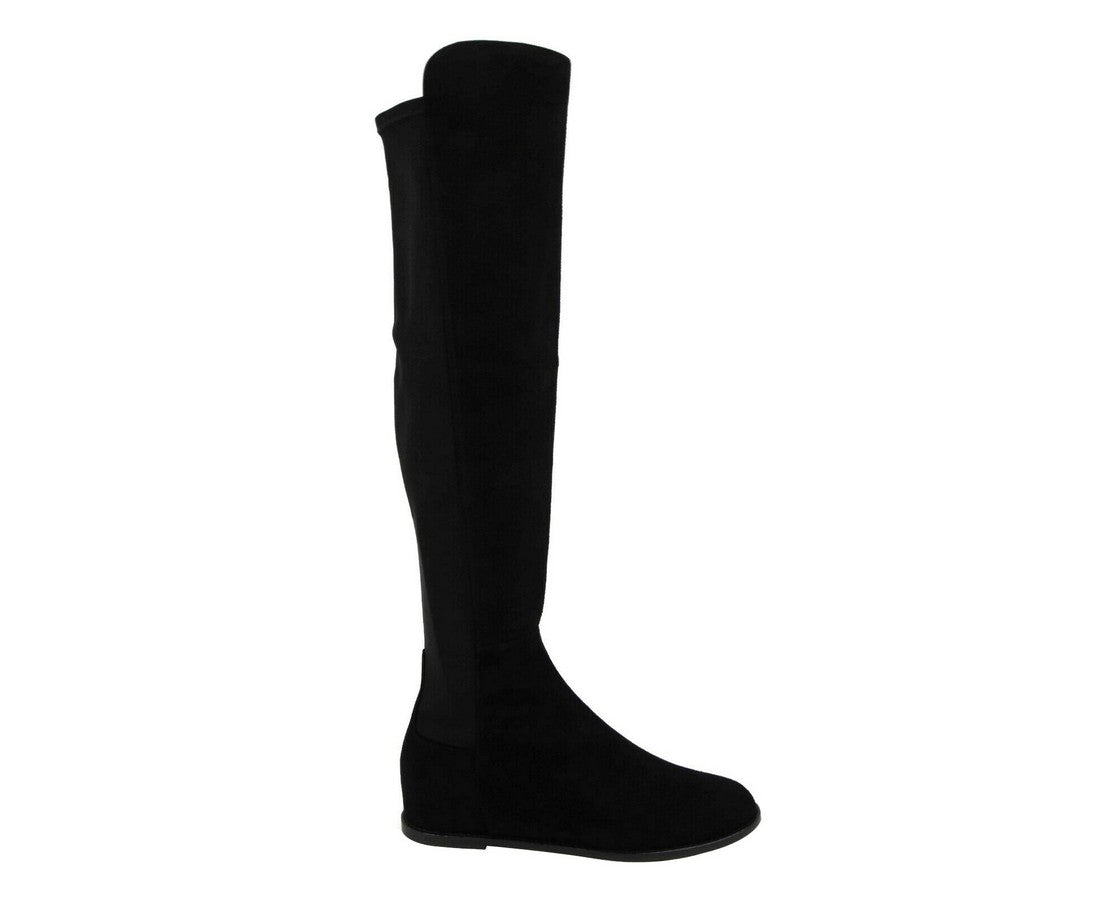 Stuart Weitzman Women's Black Mainline Suede Hidden Wedge Knee-High Boot