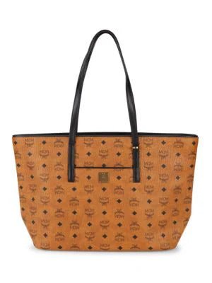 MCM Women's Cognac Brown Monogram Visetos Medium Shopper Tote Bag MWPASVI07CO001