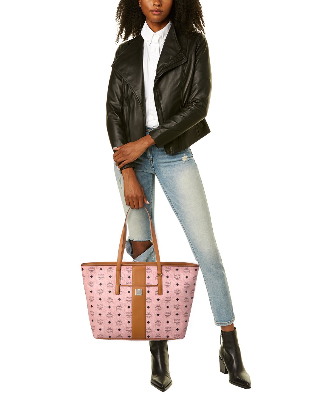 MCM Women's Anya Pink Monogram Visetos Canvas Medium Shopper Tote MWPBAFO01PZ001