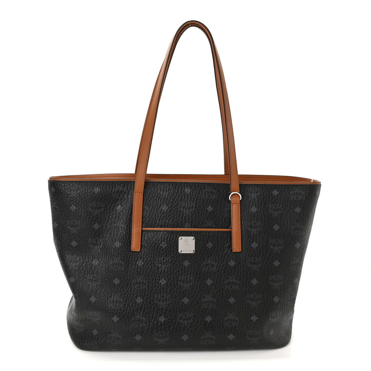 MCM Black Monogram Visetos Medium Shopper Tote Bag