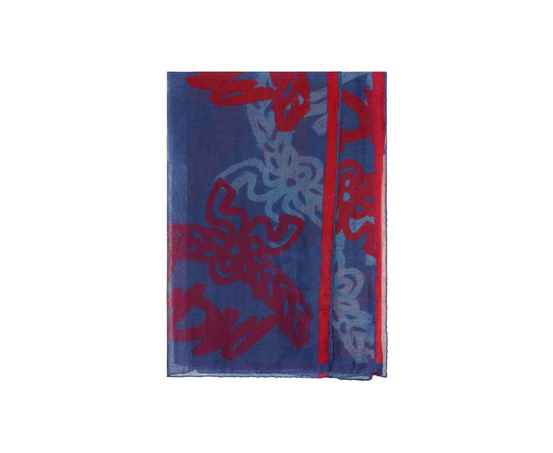 MCM Women's Blue Allover Logo Print Silk Wool Large Scarf Shawl