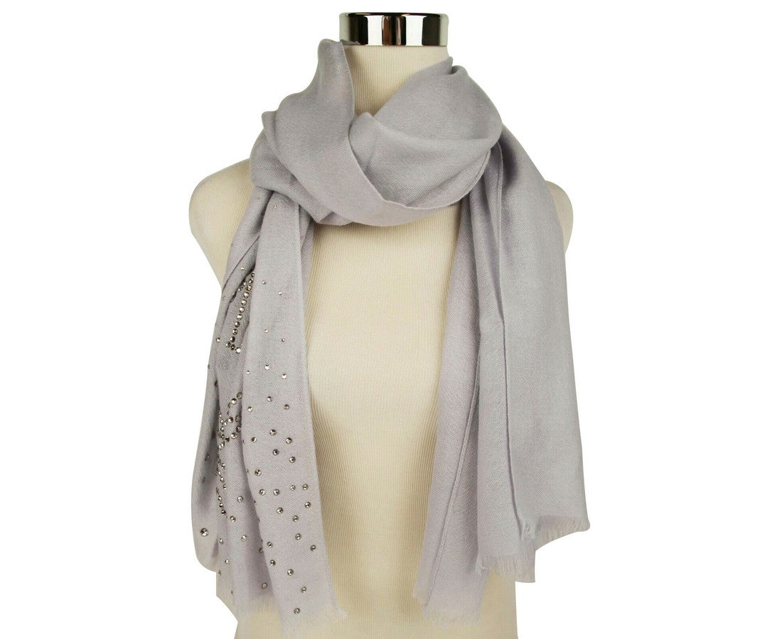 MCM Women's Grey Dawn Cashmere With Swarovski Crystal Logo Scarf
