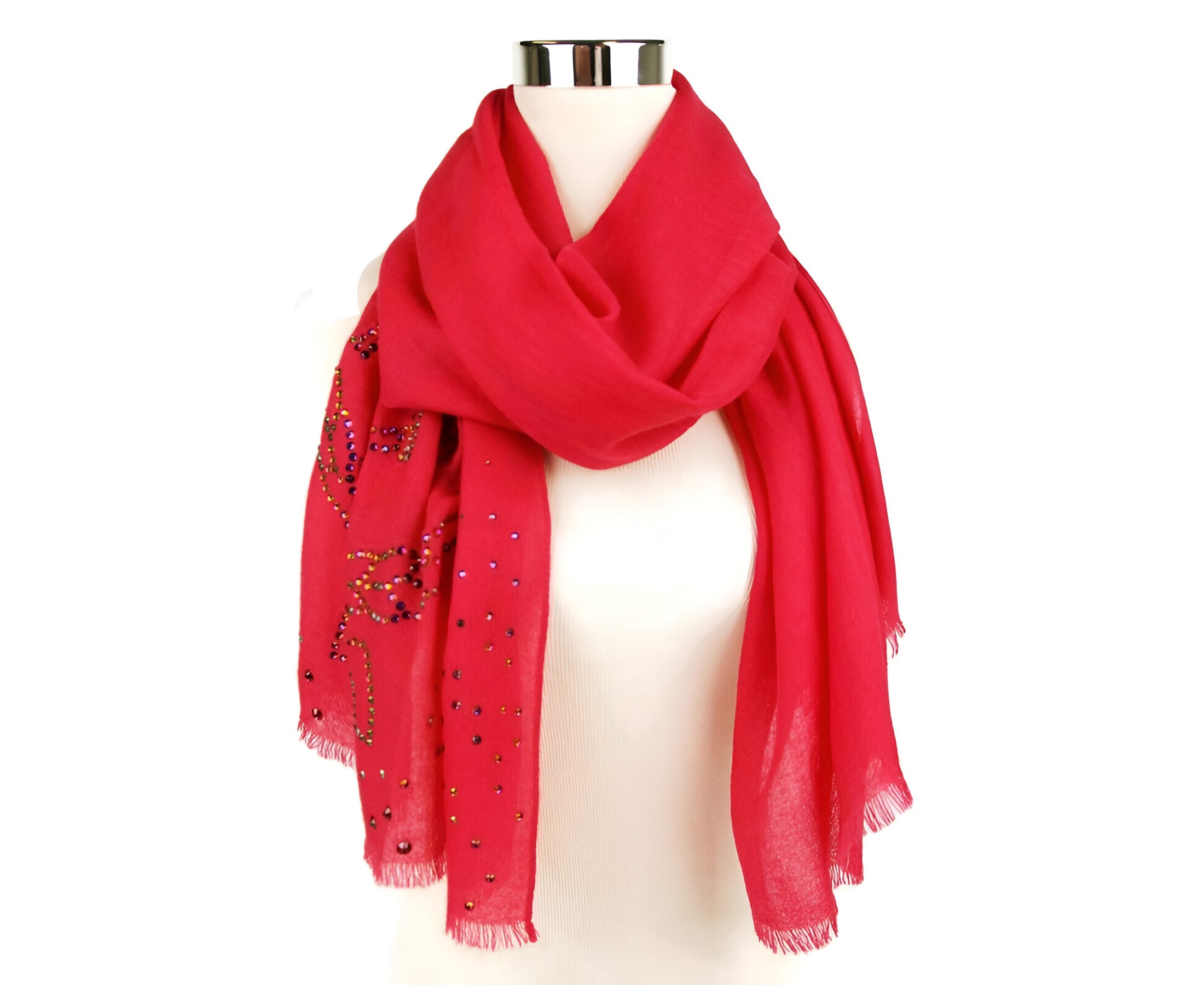 MCM Women's Magenta Love Potion Cashmere With Crystal Logo Scarf MEF9SMM14UF001