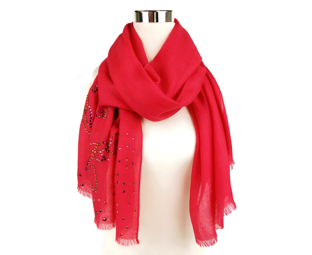 MCM Women's Magenta Love Potion Cashmere With Crystal Logo Scarf MEF9SMM14UF001