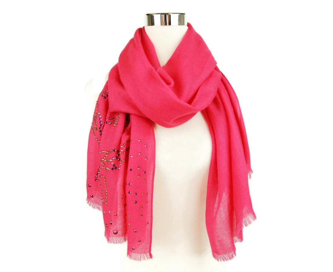 MCM Women's Magenta Love Potion Cashmere With Crystal Logo Scarf MEF9SMM14UF001