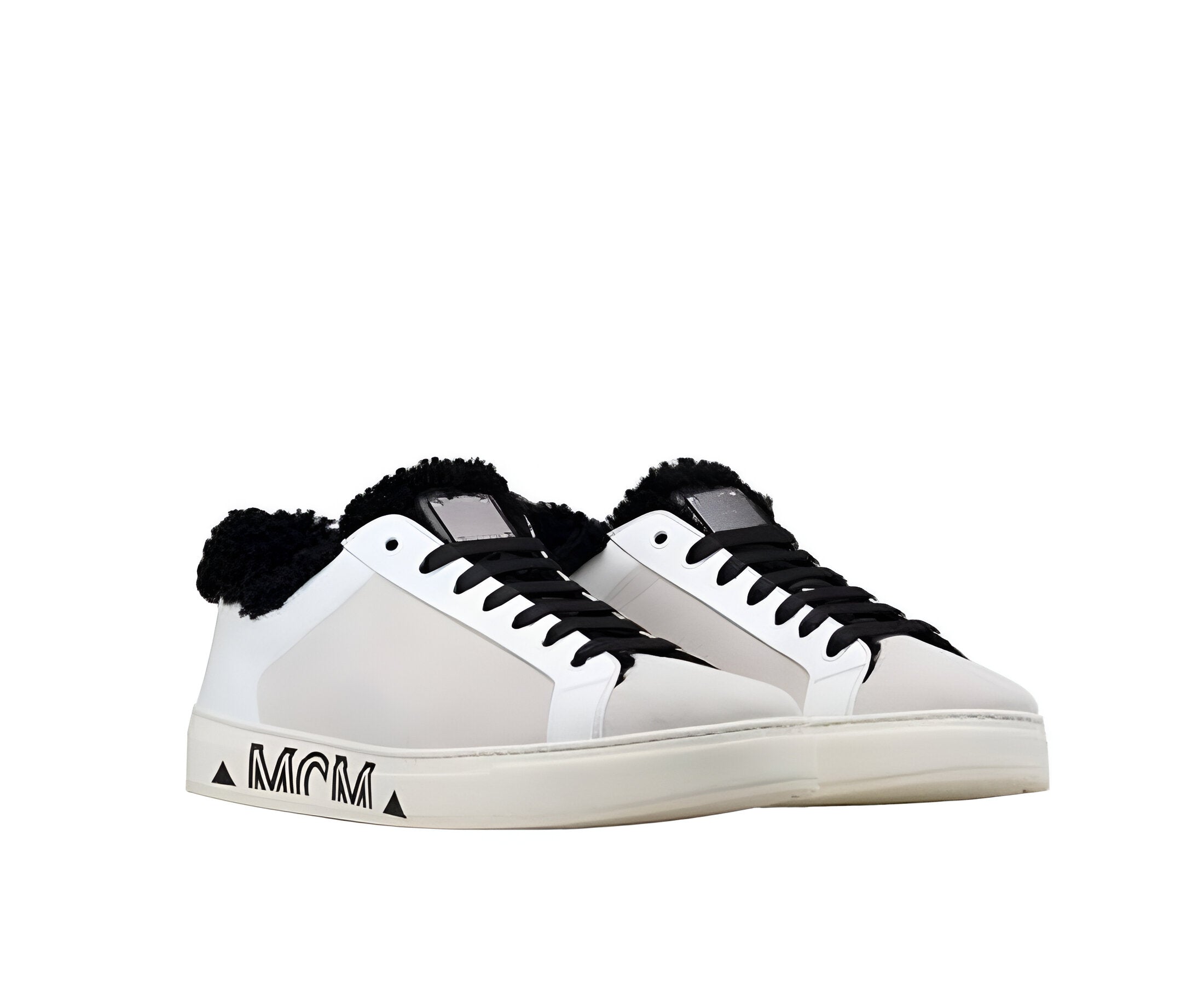MCM Women's White Milano Suede Black Shearling Low Top Sneaker (37 EU / 7 US)
