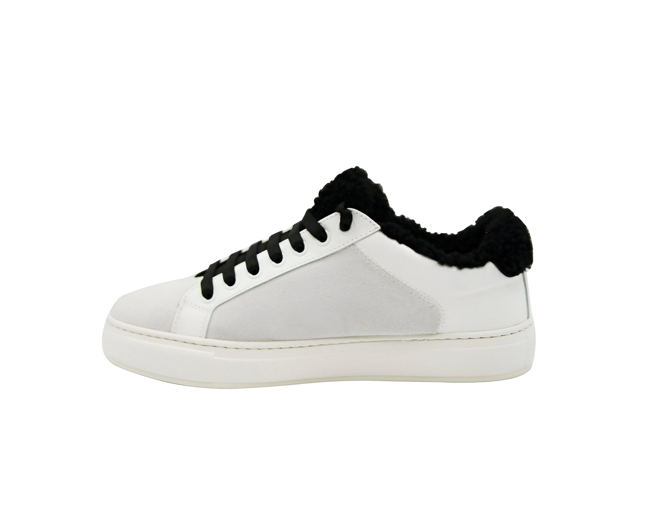 MCM Women's White Milano Suede Black Shearling Low Top Sneaker (37 EU / 7 US)