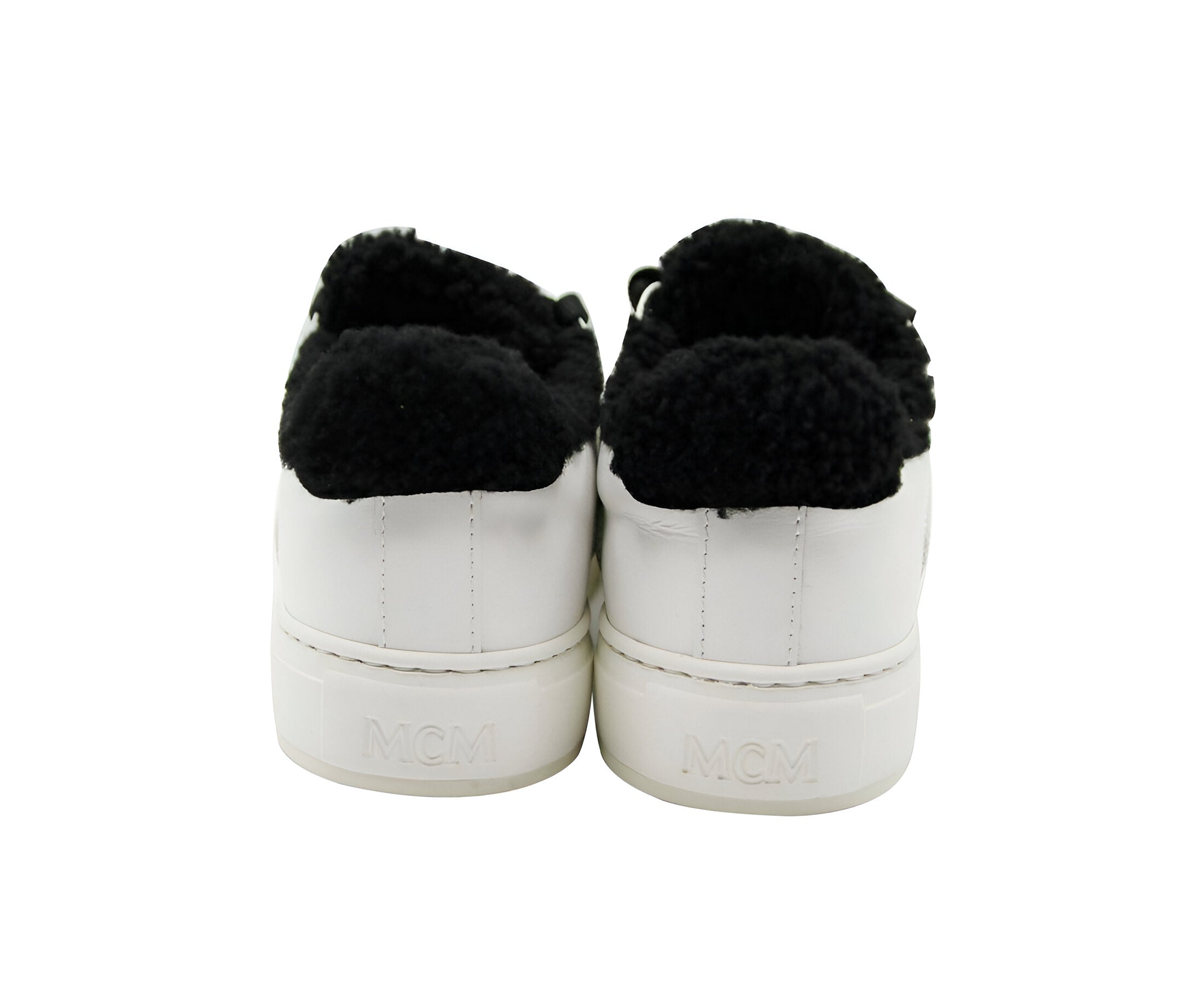 MCM Women's White Milano Suede Black Shearling Low Top Sneaker (37 EU / 7 US)