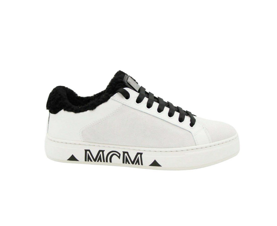 MCM Women's White Milano Suede Black Shearling Low Top Sneaker (40 EU / 10 US)
