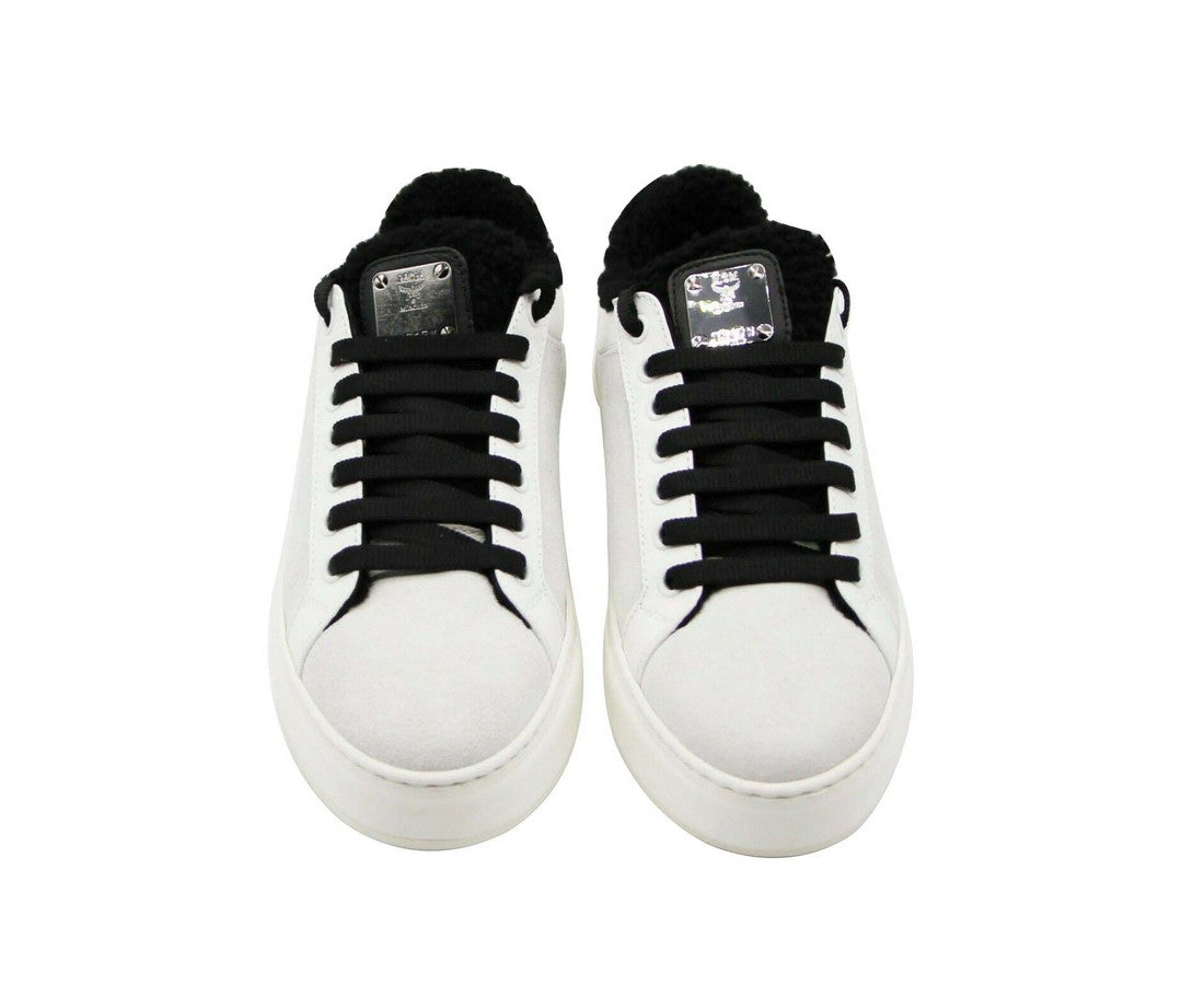 MCM Women's White Milano Suede Black Shearling Low Top Sneaker (40 EU / 10 US)
