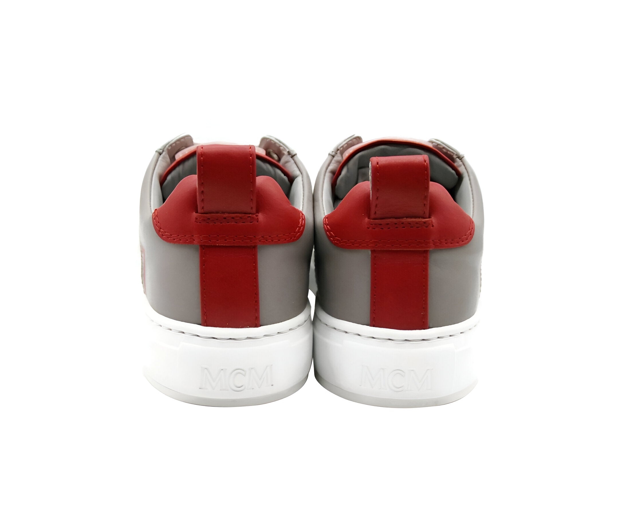 MCM Women's Grey Leather With Red Trim And Logo Low Top Sneaker (36 EU / 6 US)