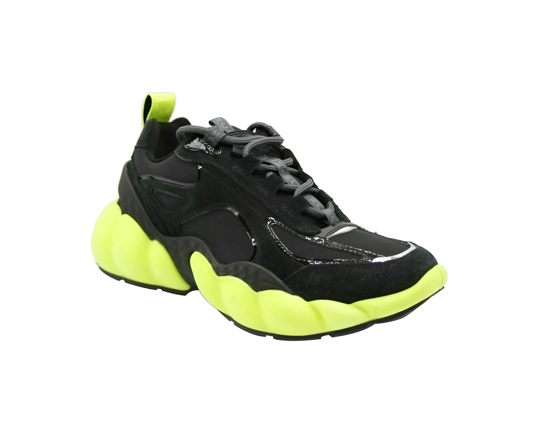 MCM Women's Black Luft Collection Suede Neon Green Trim Sneaker (37 EU / 7 US)