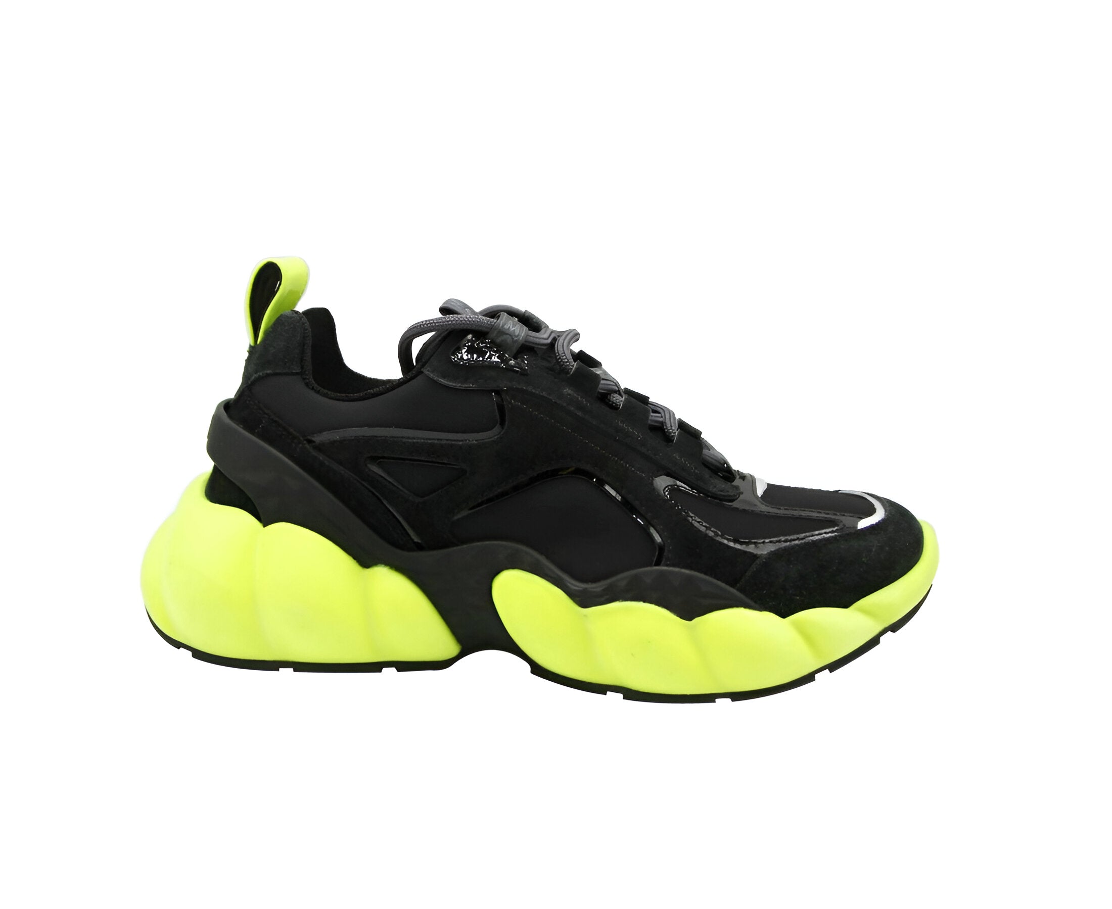 MCM Women's Black Luft Collection Suede Neon Green Trim Sneaker (37 EU / 7 US)
