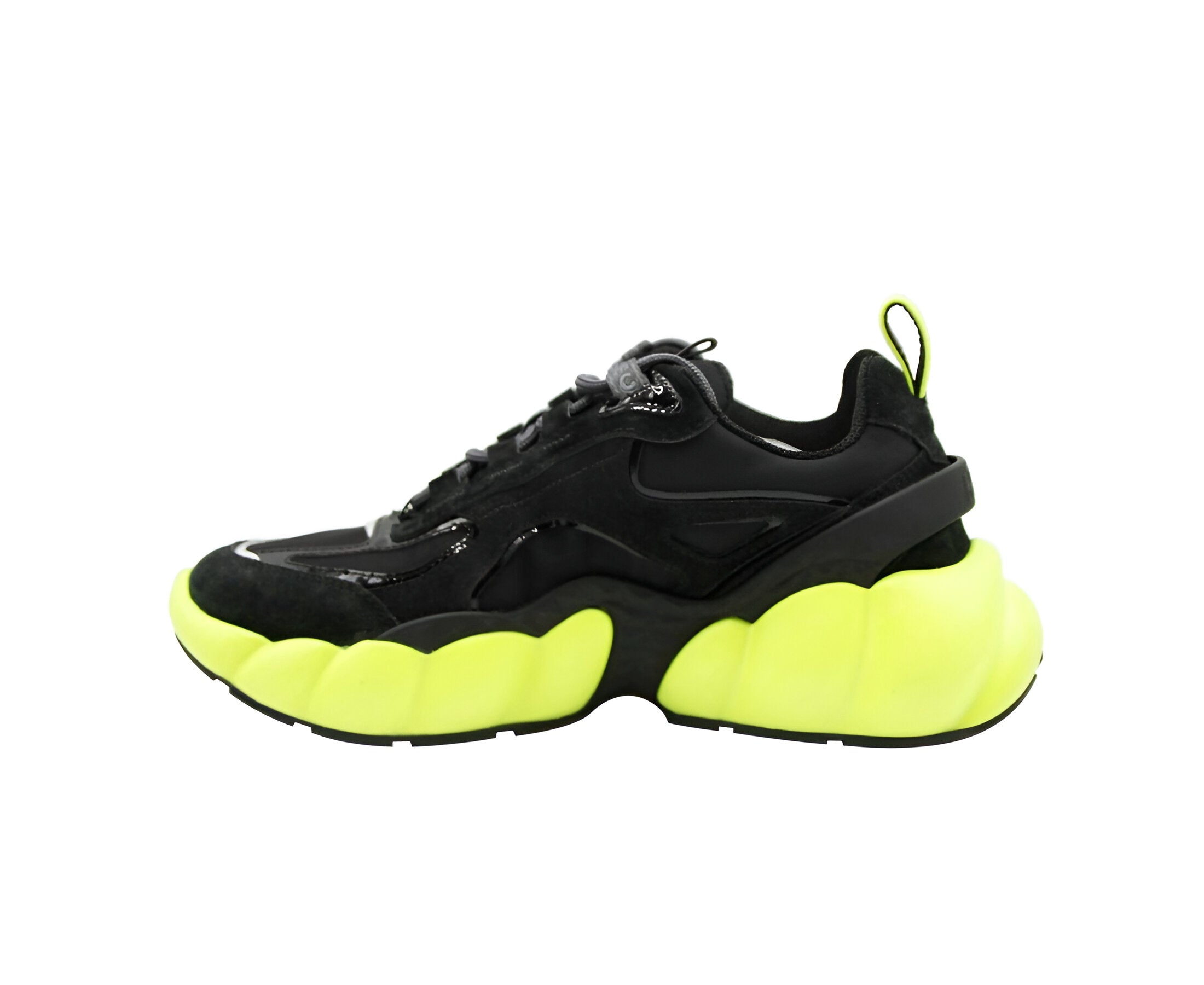 MCM Women's Black Luft Collection Suede Neon Green Trim Sneaker (37 EU / 7 US)