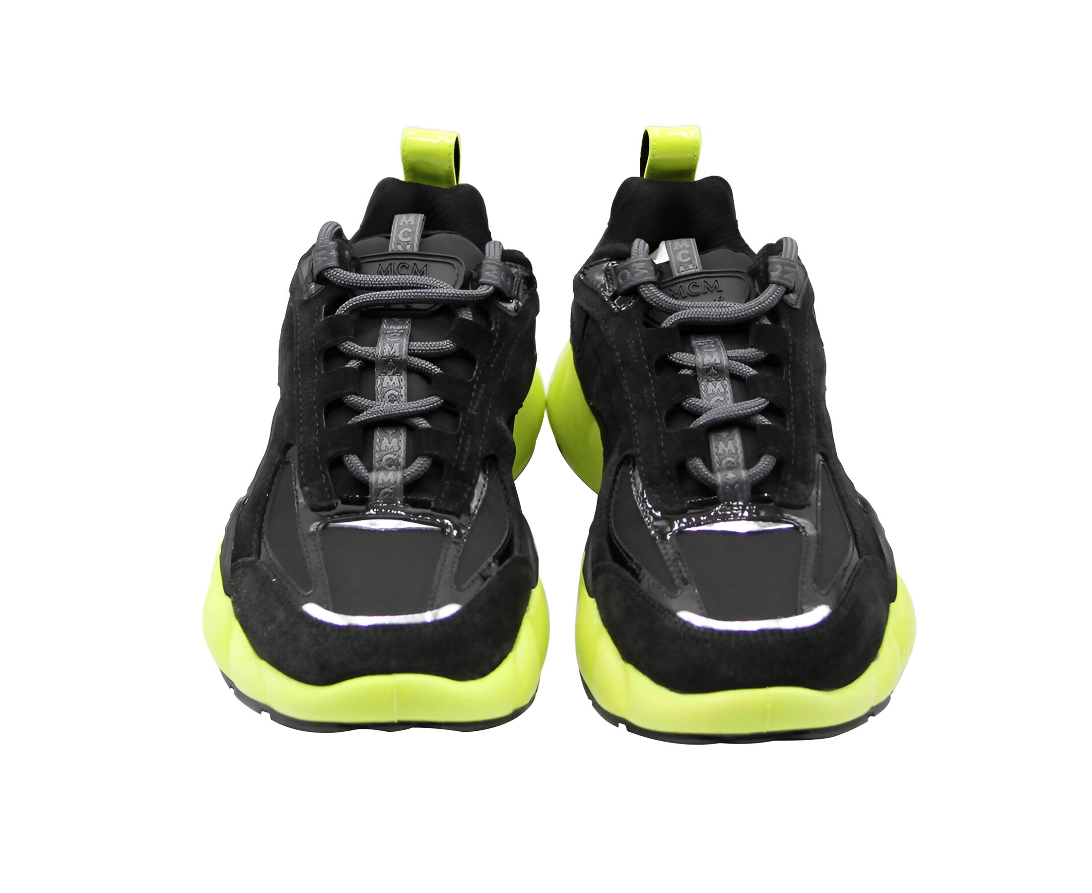 MCM Women's Black Luft Collection Suede Neon Green Trim Sneaker (37 EU / 7 US)