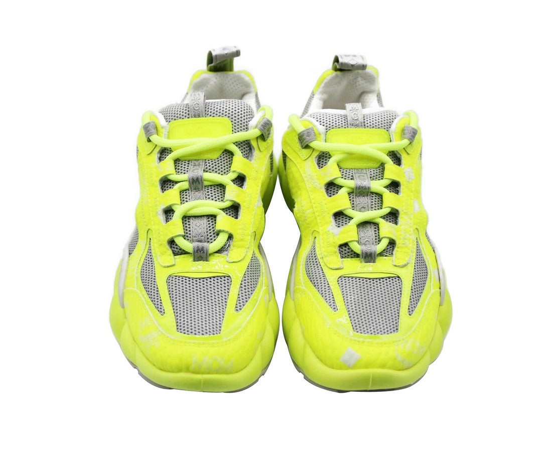 MCM Women's Neon Yellow Luft Collection Visetos Canvas Sneaker